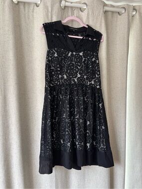 Cynthia Steffe Black Floral Lace Collared Midi Dress